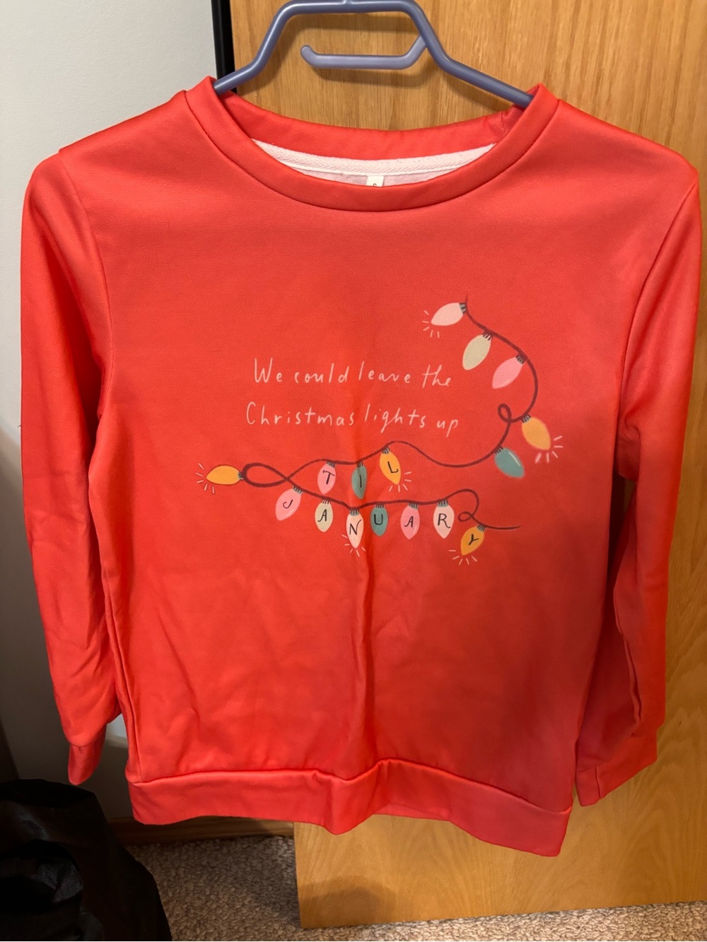 Taylor Swift inspired Red Long-Sleeve Graphic Top with Holiday Lights